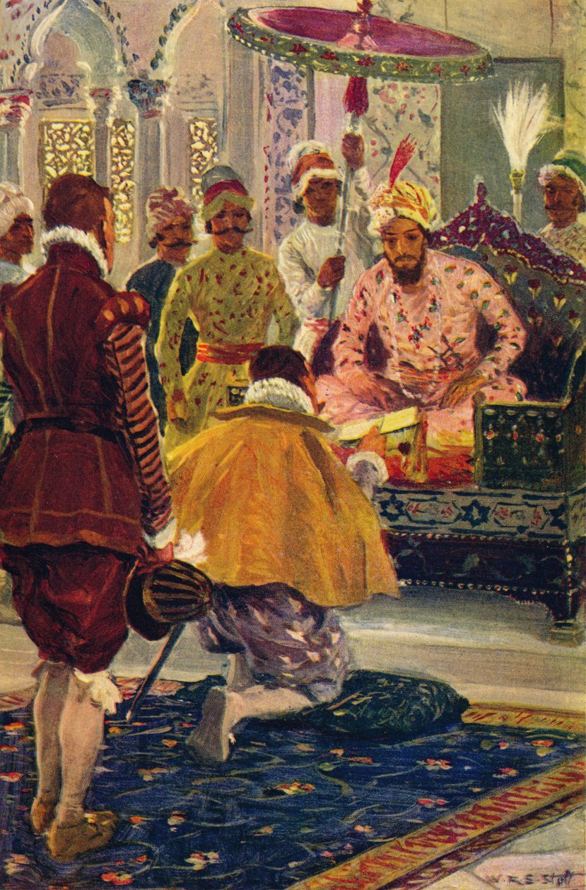 Hawkins esittelee kuningas Jamesin kirjeen suurelle mogulille, 1608 c1912 tekijältä Unbekannt