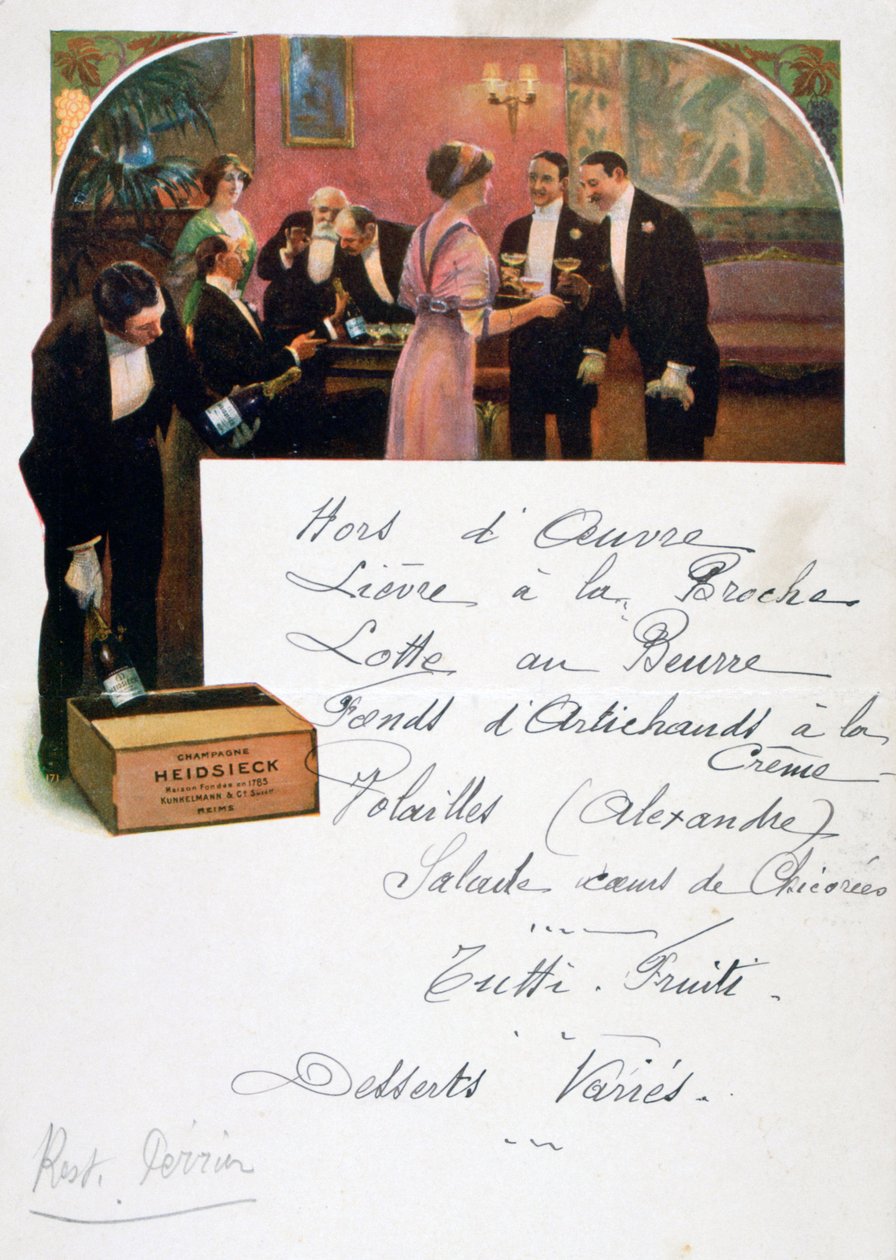 Heidsieck Champagne -mainos ruokalistalla, 1800-luku tekijältä Unbekannt