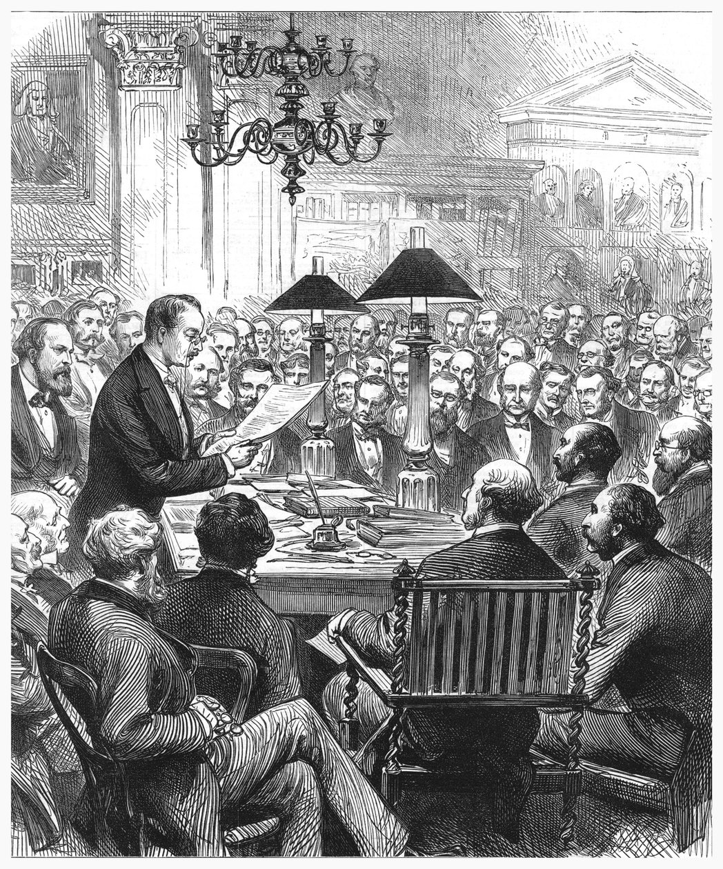 Heinrich Schliemann luennoi Lontoossa, 1877 tekijältä Unbekannt