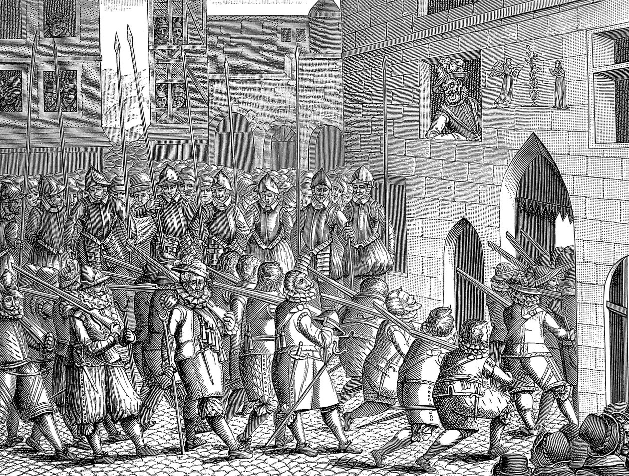 Henrik IV Ranskalainen katsomassa espanjalaisten lähtöä Pariisista, 22. maaliskuuta 1594 tekijältä Unbekannt