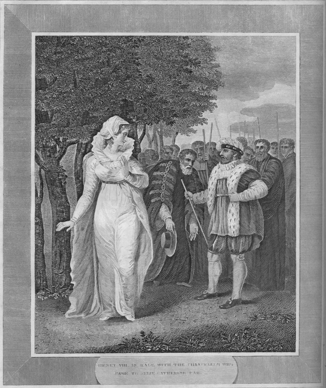 Henry VIII raivoissaan liittokanslerille, joka tuli kaappaamaan Catherine Parria, 1838 tekijältä Unbekannt