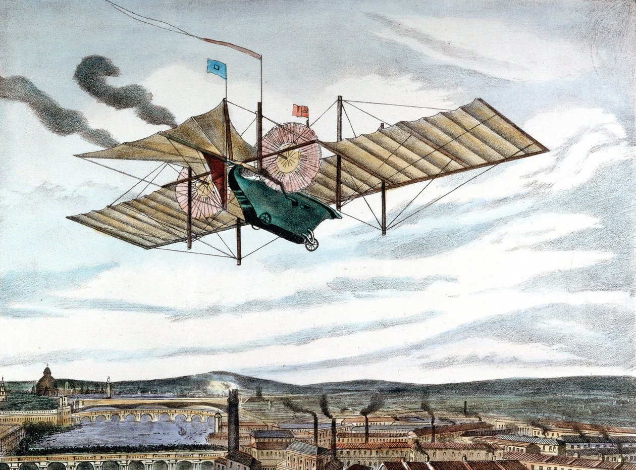 Henson and Stringfellows 1843 suunnittelu höyrykäyttöiselle lentävälle koneelle, 1843 tekijältä Unbekannt