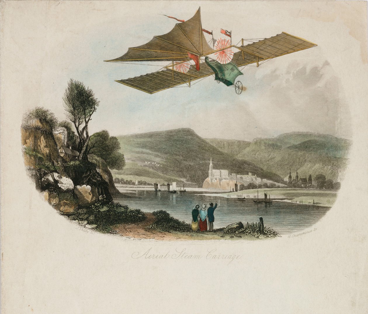 Hensonin "Aerial Steam Carriage", n. 1843 tekijältä Unbekannt