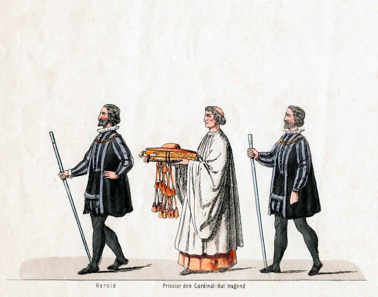 Heraldit ja pappi, pukusuunnittelu Shakespearen näytelmään, Henry VIII, 1800-luku tekijältä Unbekannt