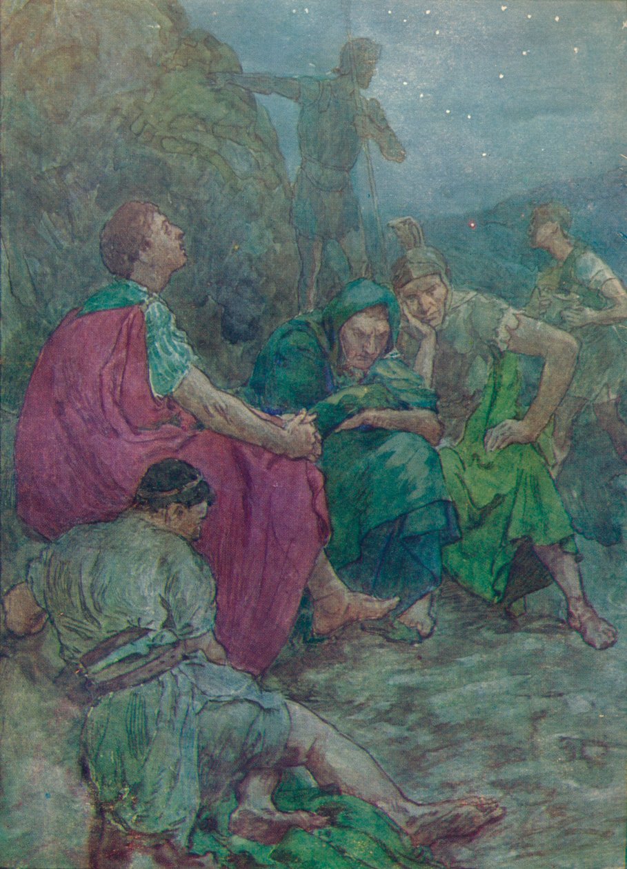 Täällä, jyrkkien kallioiden suojassa, hän istui lepäämään, c1912 1912 tekijältä Unbekannt