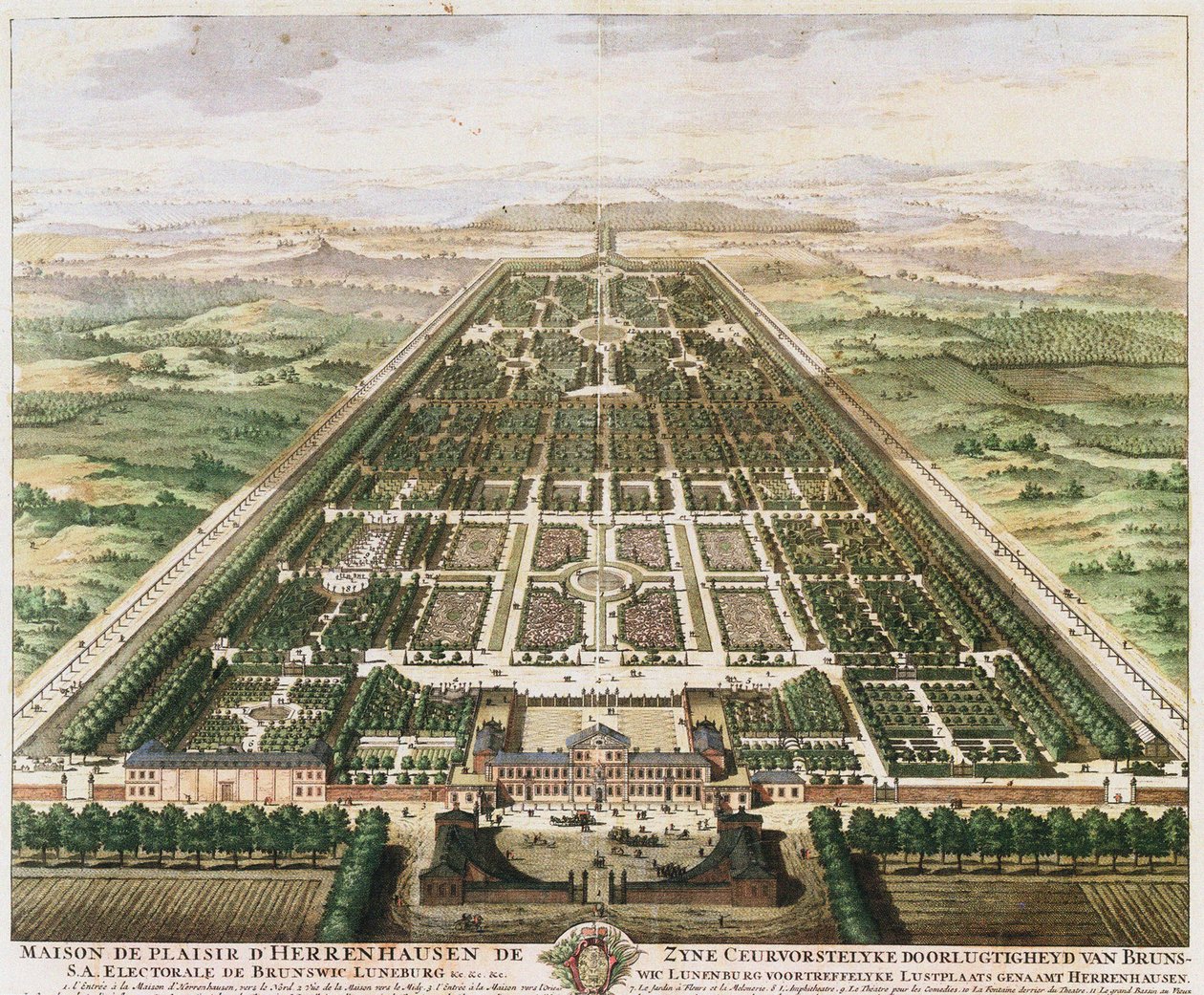 Herrenhausen: Linna ja puutarhat, n. 1745 tekijältä Unbekannt