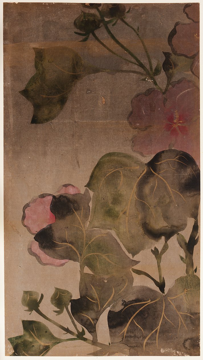 Hibiscus-kukat ja lehdet, Edo-kausi, 1615-1868. tekijältä Unbekannt