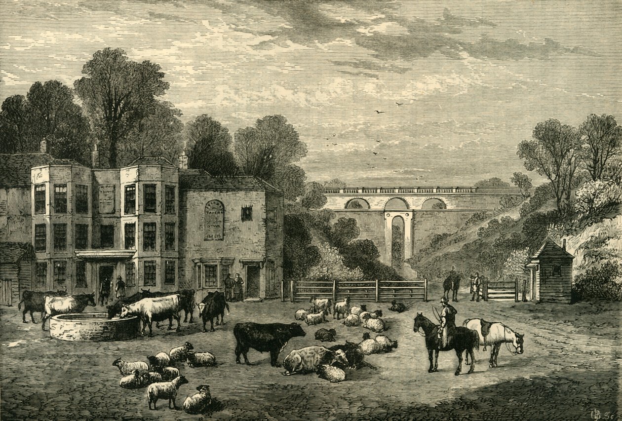 Highgate Archway Gate ja taverna vuonna 1825, n. 1876. tekijältä Unbekannt