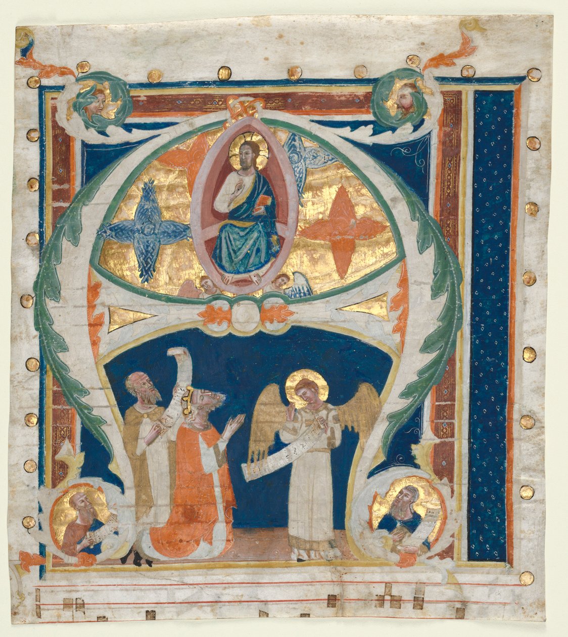 Historioitu alkukirjain A Poistettu asteittaisesta: Kristus Majesteetissa kuningas Daavidin kanssa..., n. 1300-1340. tekijältä Unbekannt