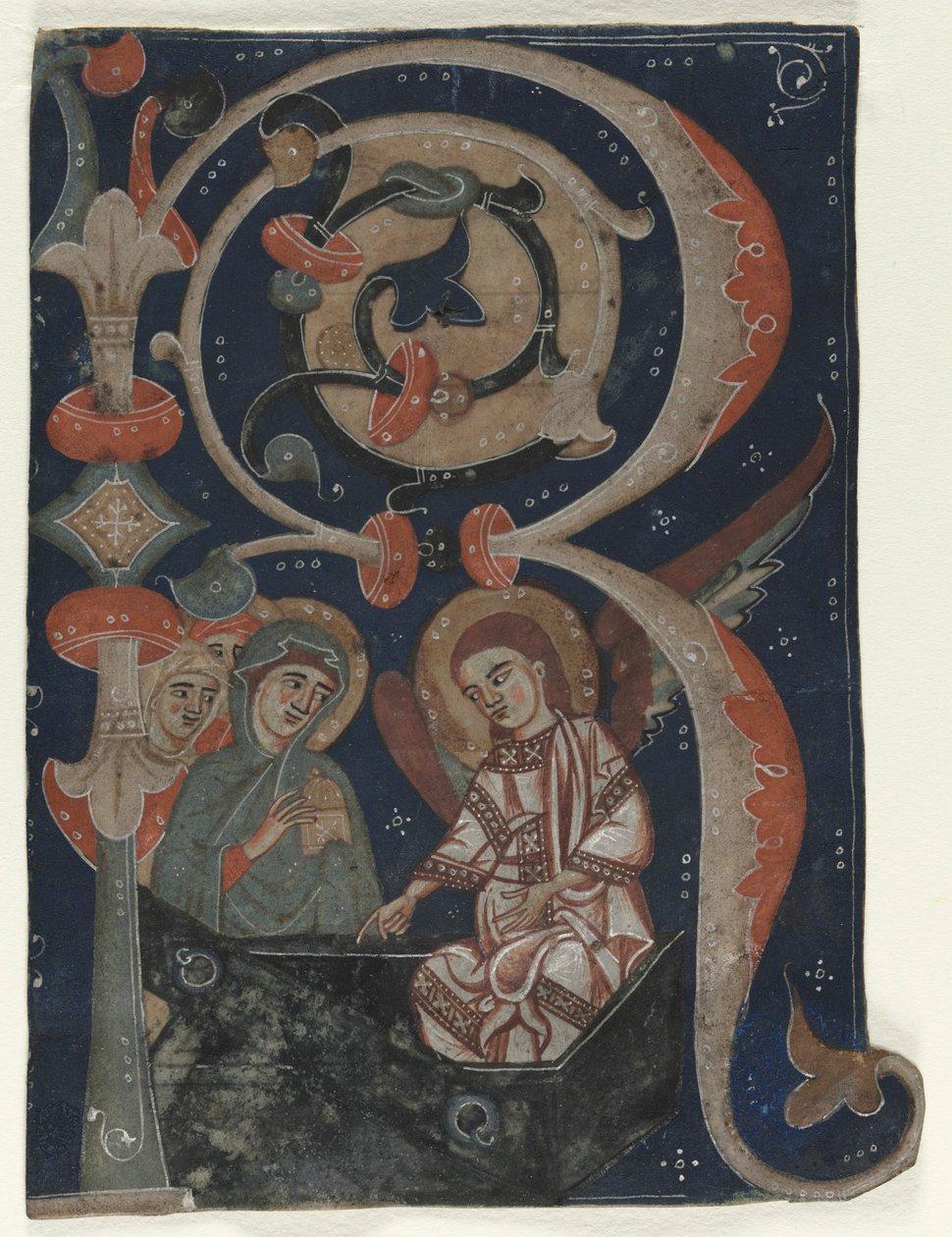 Historioitu alkukirjain R Poistettu asteittaisesta: Kolme Mariaa haudalla, n. 1200-1230. tekijältä Unbekannt