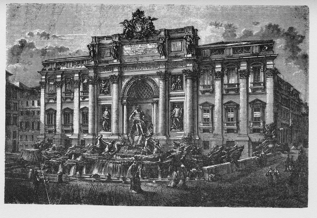 Muinaisen Rooman historia. Trevi Fountain on italialaisen arkkitehti Nicola Salvin suunnittelema ja Pietro Bracci viimeistelemä suihkulähde Trevin kaupunginosassa Roomassa, Italiassa. tekijältä Unbekannt
