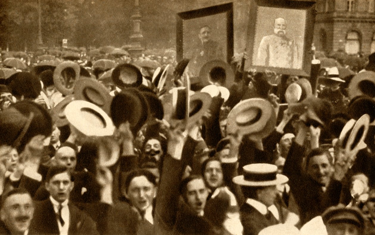 Hoch the Kaiser!: hurraavat väkijoukot kaduilla, Berliini, Saksa, 4. elokuuta 1914, 1933. tekijältä Unbekannt