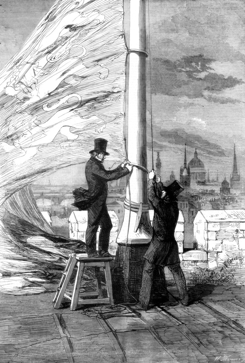 Royal Standardin nostaminen Lontoon Towerissa, 1856 tekijältä Unbekannt