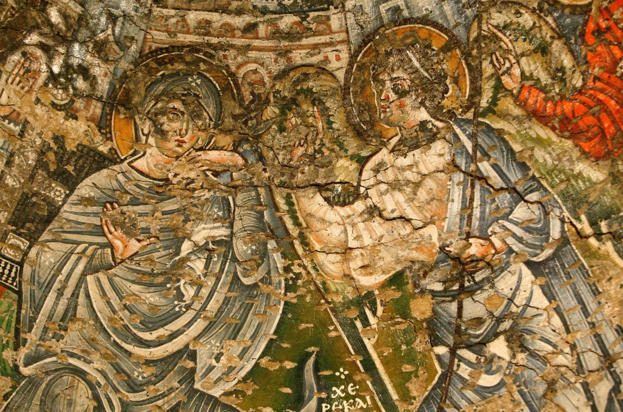 Pyhän Neitsyt ja Pyhän Johannes Kamen koptilainen luostari: 800-luvun fresko: Anunciation Egypt tekijältä Unbekannt