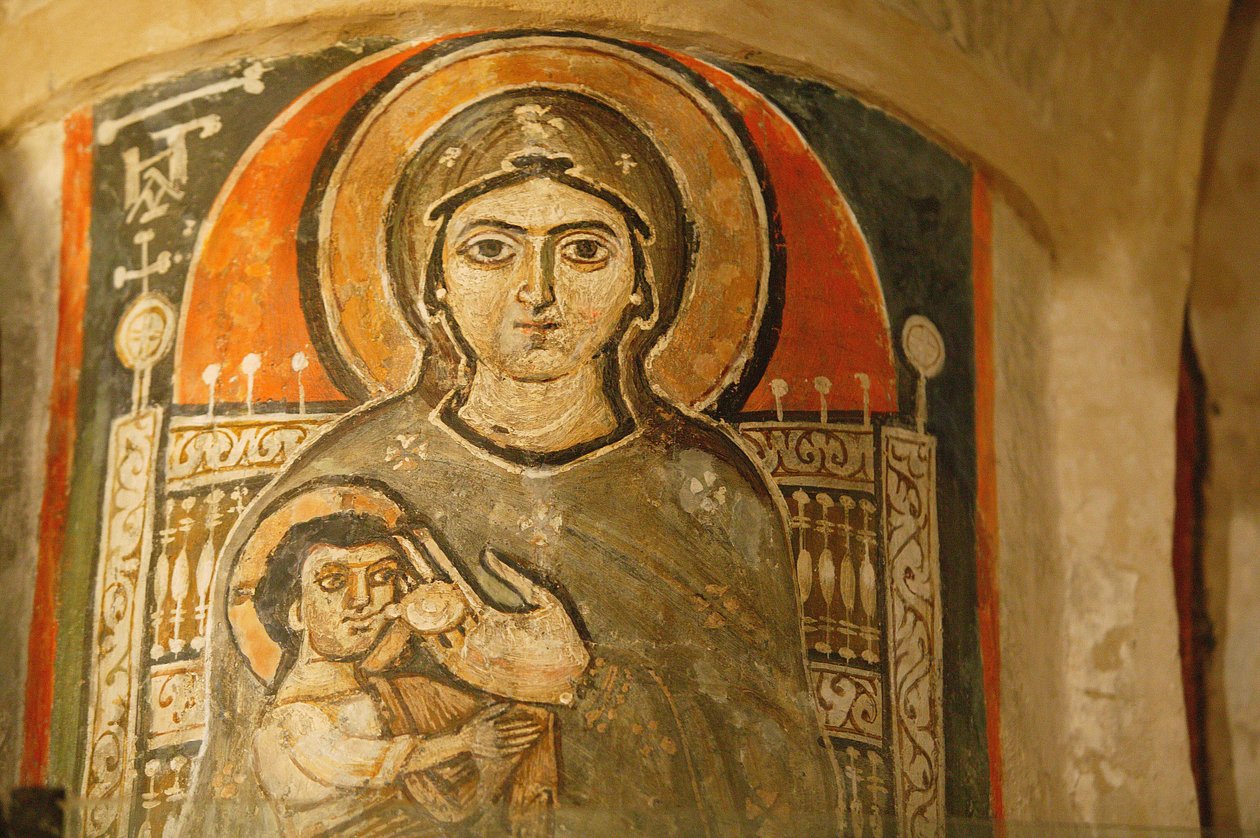 Pyhä Neitsyt ja Pyhä Johannes Kamen koptiluostari Maria imettävät Jeesusta Egyptissä tekijältä Unbekannt