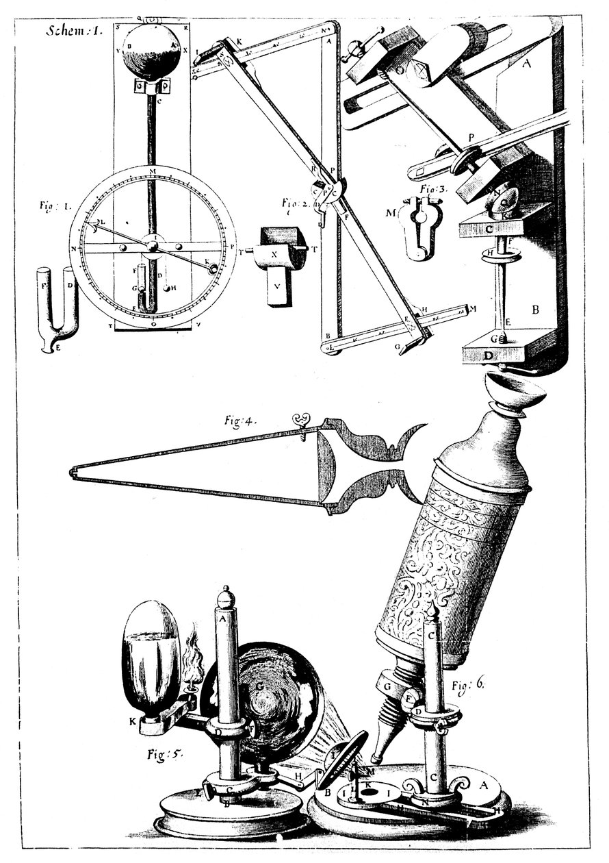 Hookes-mikroskooppi kondensaattorilla valon keskittämiseen, 1665 tekijältä Unbekannt