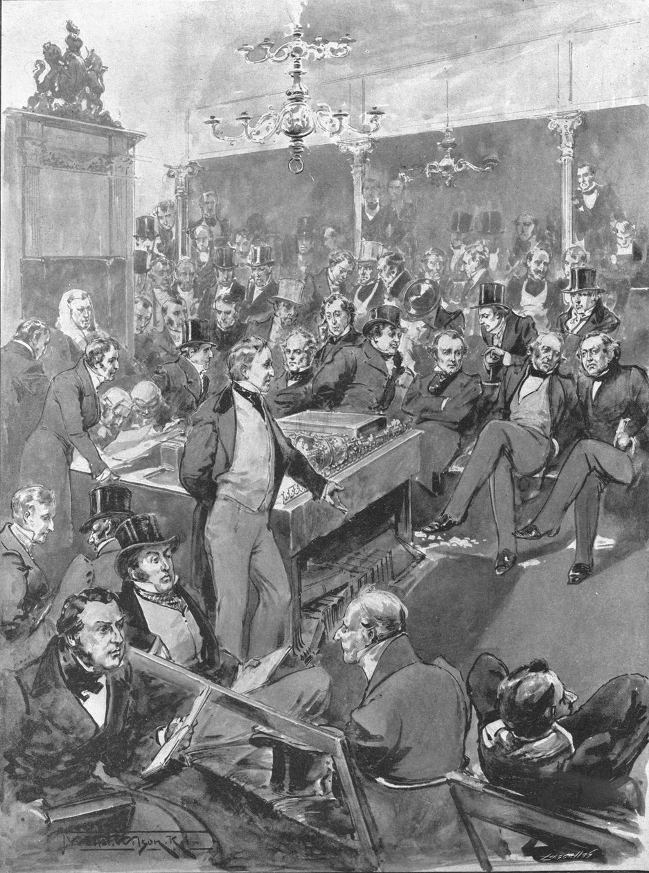 House of Commons, 1846: Robert Peel ilmoitti siirtyvänsä vapaakauppaperiaatteisiin..., 1901. tekijältä Unbekannt
