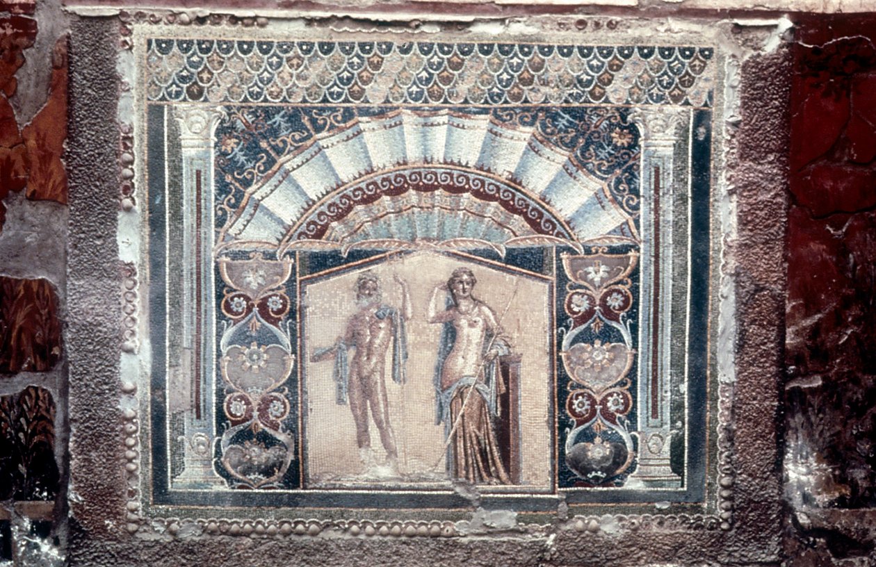 Neptunuksen talo ja amfitriitin mosaiikki, roomalainen, Herculaneum, c69 tekijältä Unbekannt