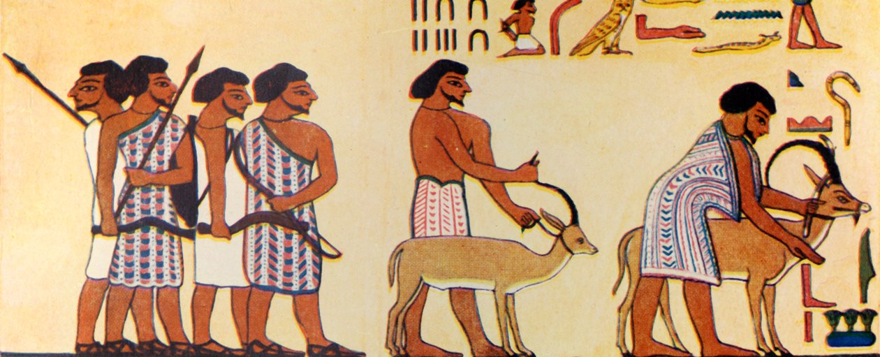 Kuinka muinainen egyptiläinen maalasi israelilaisten tulemisen Egyptiin, n. 1930. tekijältä Unbekannt
