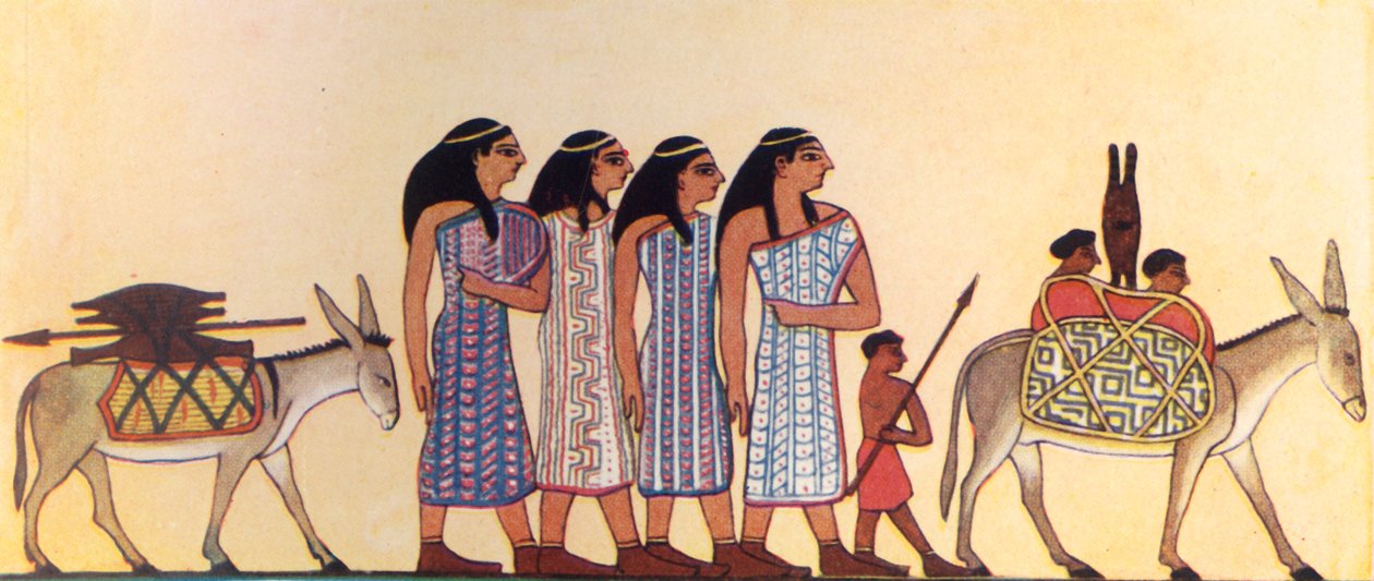 Kuinka muinainen egyptiläinen maalasi israelilaisten tulemisen Egyptiin, n. 1930. tekijältä Unbekannt