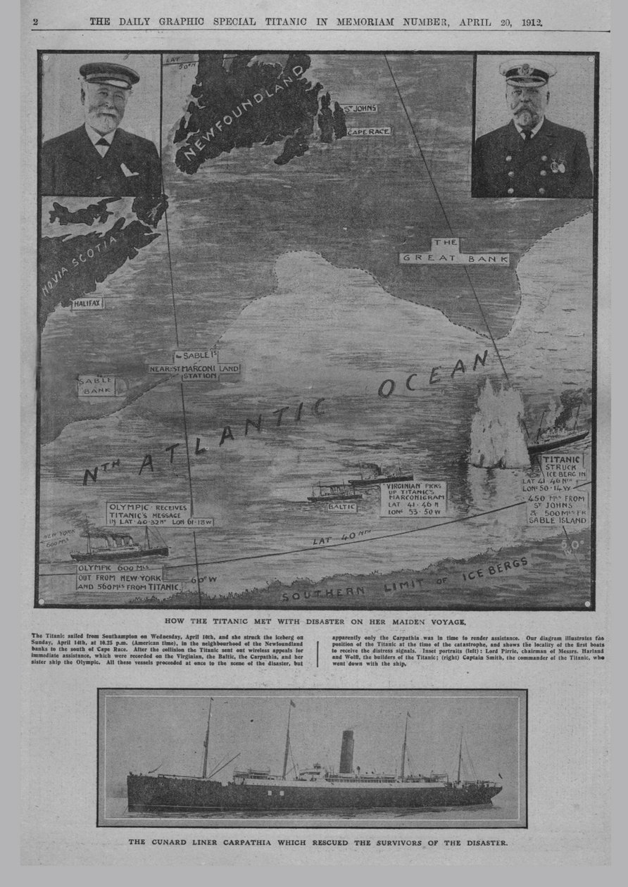 Kuinka Titanic kohtasi katastrofin... ja Cunardin laiva Carpathia..., 20. huhtikuuta 1912. tekijältä Unbekannt