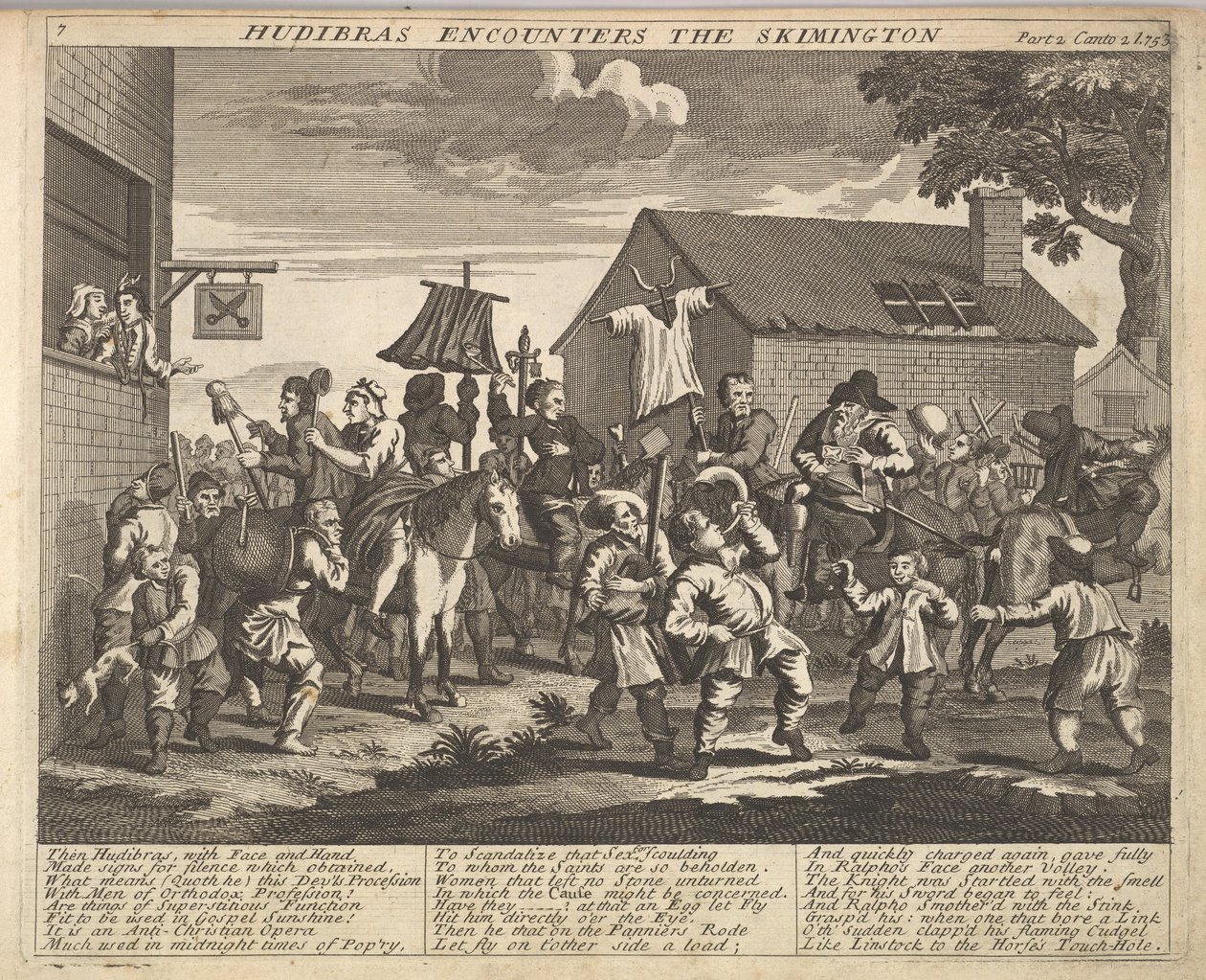 Hudibras kohtaa Skimington-levyn 7: Kuvituksia Samuel Butlersille Hudi..., 1725-30. tekijältä Unbekannt