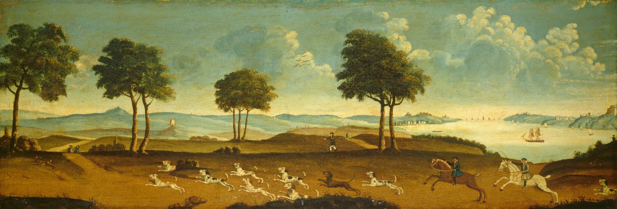 Metsästyspaikka ja satama, 1700-luku. tekijältä Unbekannt