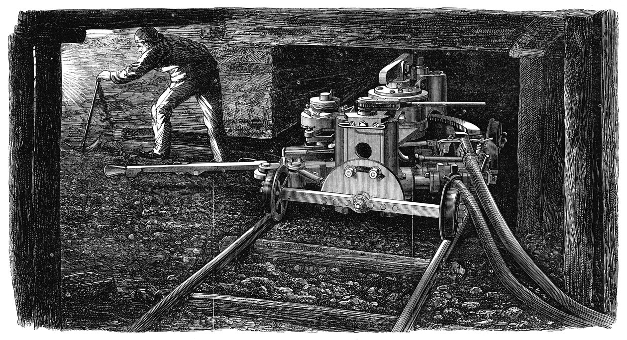 Hydraulinen hiilenleikkauskone, nimeltään The Iron Man, 1867 tekijältä Unbekannt
