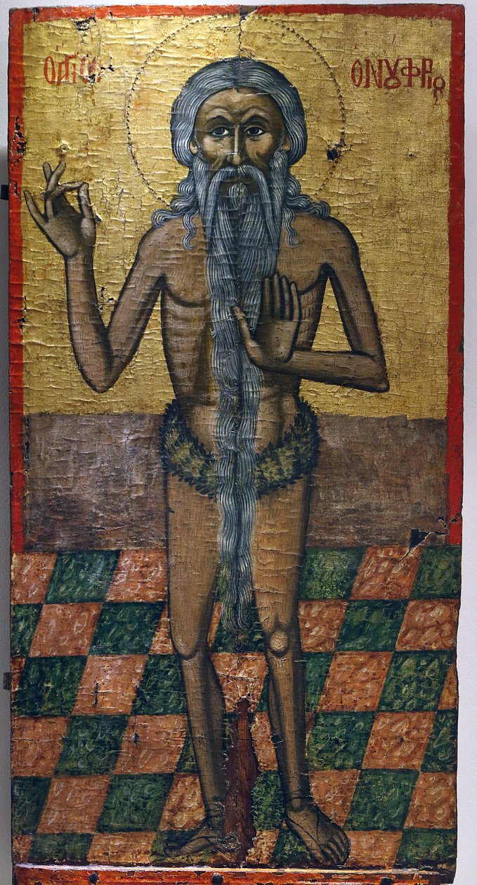 Ikoni Pedoulasin bysanttilaisessa museossa : Saint Onoufrios (1600-luku), 20150510, Pedoulas, Kypros tekijältä Unbekannt