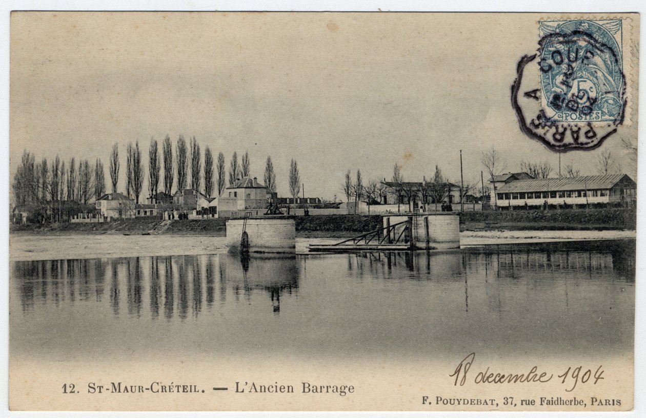Ile de France, Val de Marne, Creteil: näkymä Marnen vanhalle padolle - Postikortti vuodelta 1904 tekijältä Unbekannt