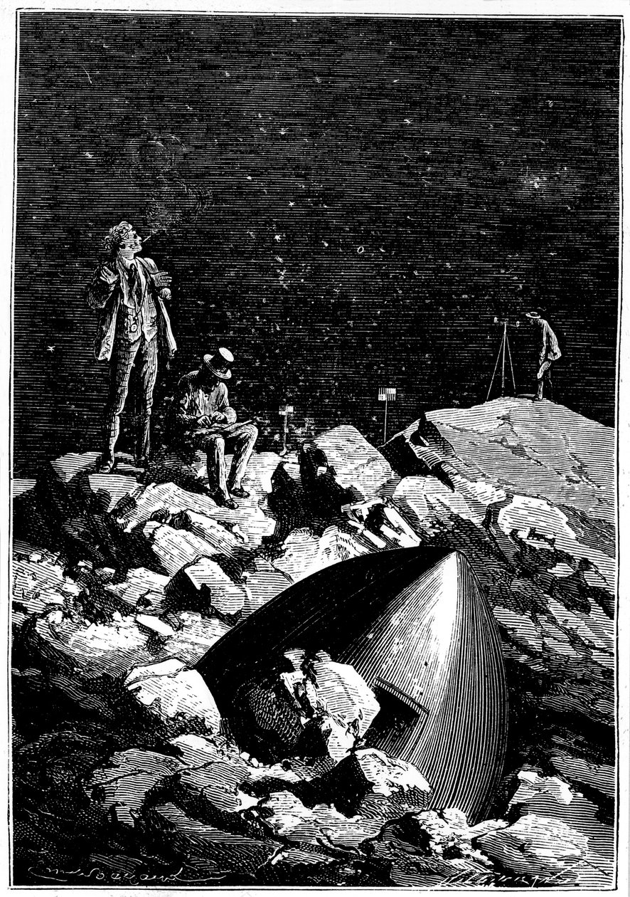 Kuvitus Jules Vernen teoksesta Maasta kuuhun, 1865 tekijältä Unbekannt