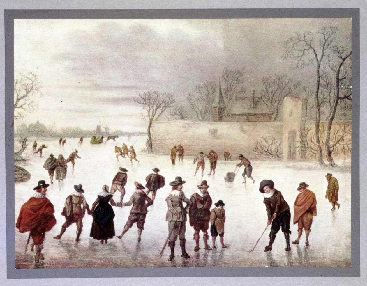 Kuva ihmisistä, jotka pelaavat golfia jäällä, 1700-luku tekijältä Unbekannt