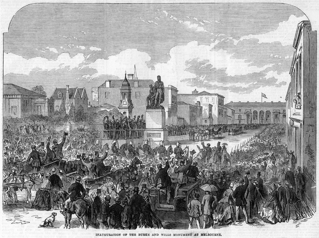 Burke and Wills -monumentin avajaiset Melbournessa, Australiassa, 1865 tekijältä Unbekannt