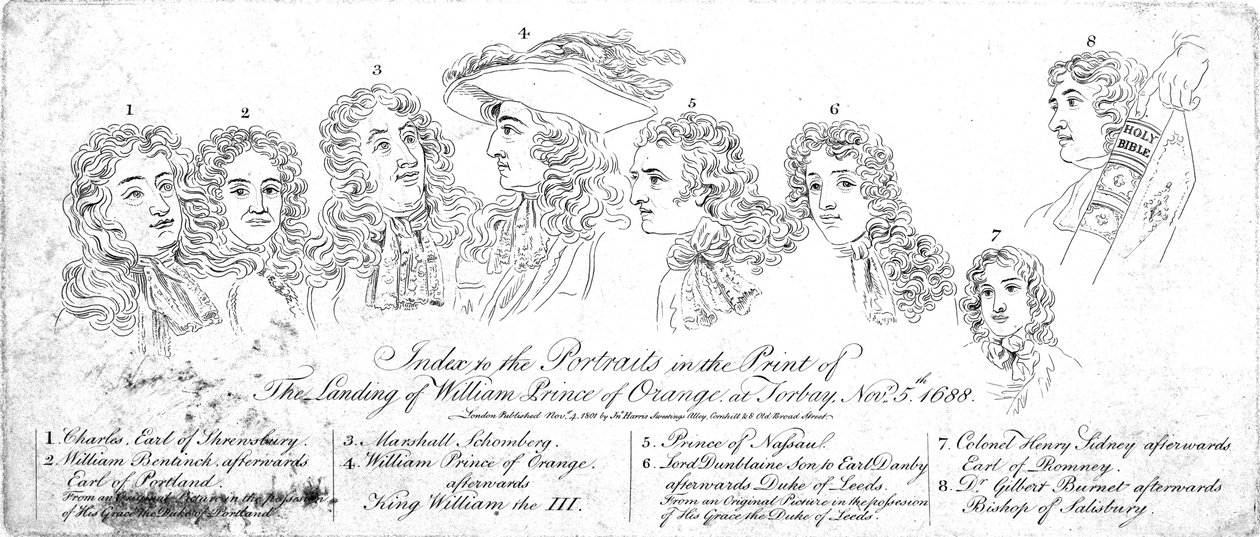 Hakemisto... William Prince of Orangen maihinnousu Torbayssa, 5. marraskuuta 1688, 1830-luku tekijältä Unbekannt