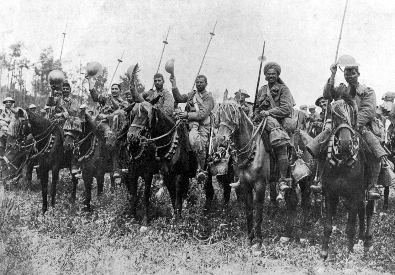 Intian ratsuväki hyökkäyksen jälkeen, Somme, Ranska, ensimmäinen maailmansota, 14. heinäkuuta 1916, c1920 tekijältä Unbekannt