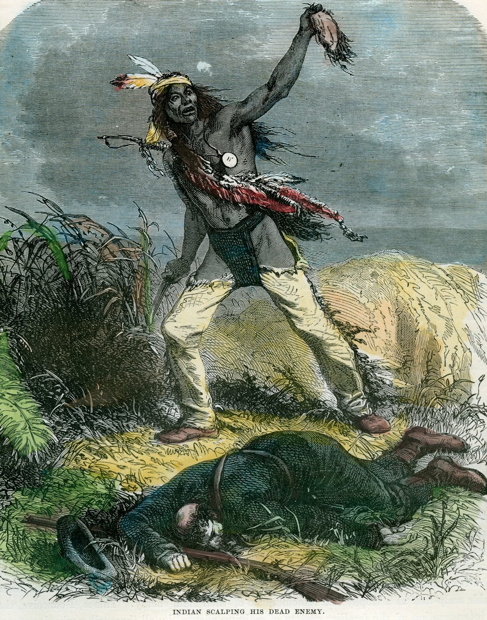 Intiaani skalpaa kuollutta vihollistaan, 1800-luku tekijältä Unbekannt