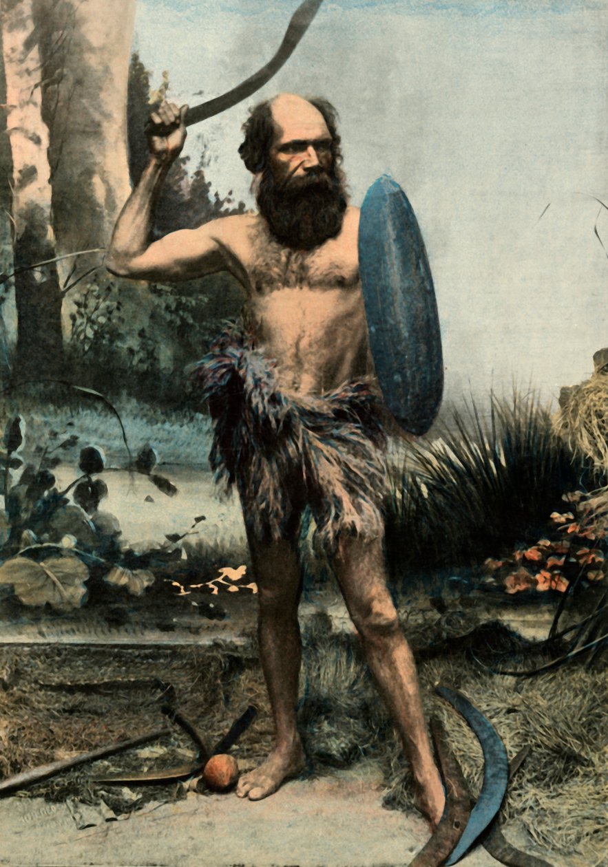 Australian alkuperäiskansojen armeija Du Boomerang, Bumerangilla aseistettu aboriginaali, 1900. tekijältä Unbekannt