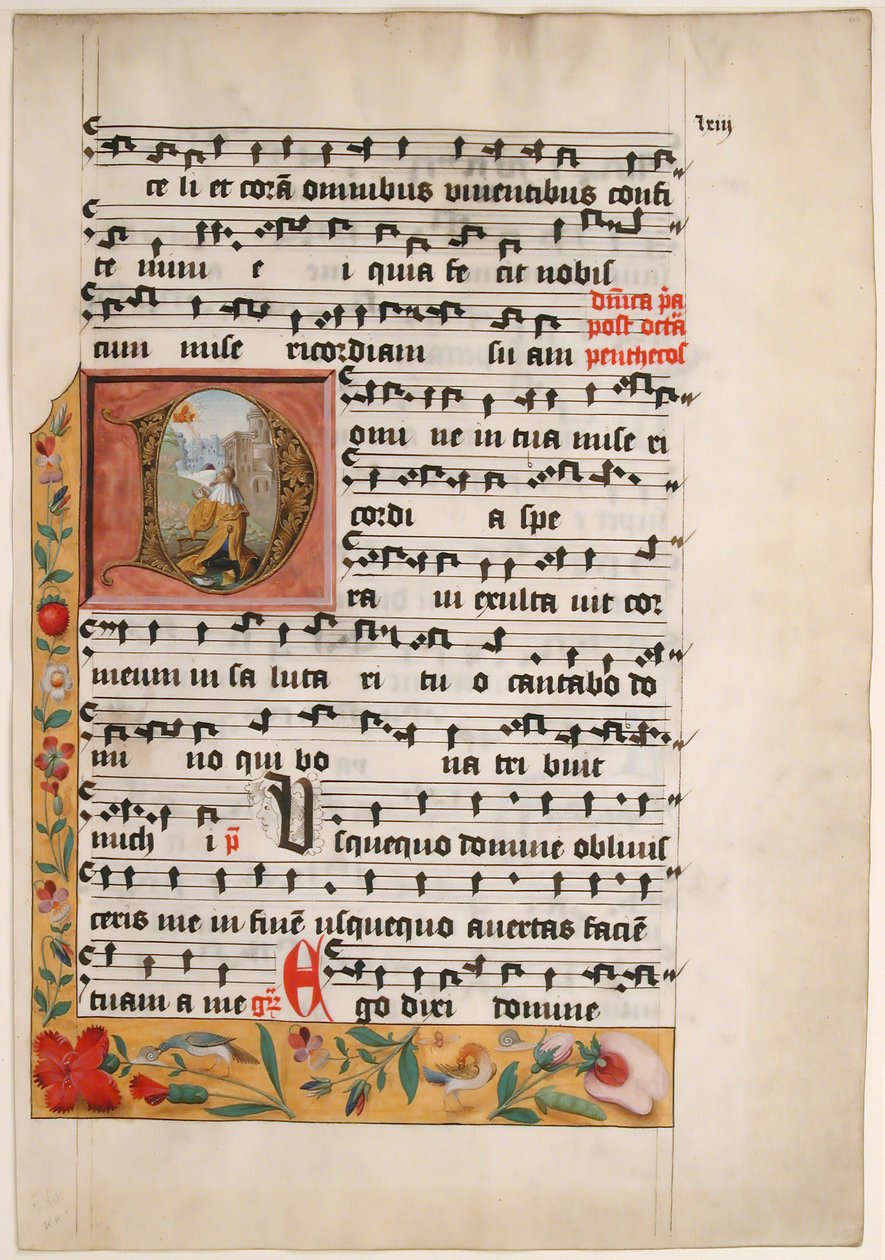 Alkuperäinen D kuningas Davidin kanssa, Cistercian Gradualista, n. 1524. tekijältä Unbekannt