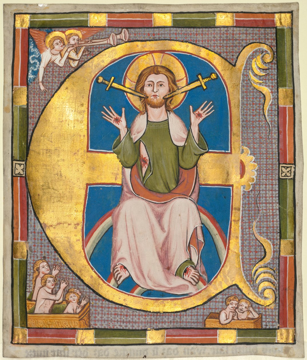 Alkukirjain E kunnan lakikirjasta: The Last Judgement, n. 1330. tekijältä Unbekannt