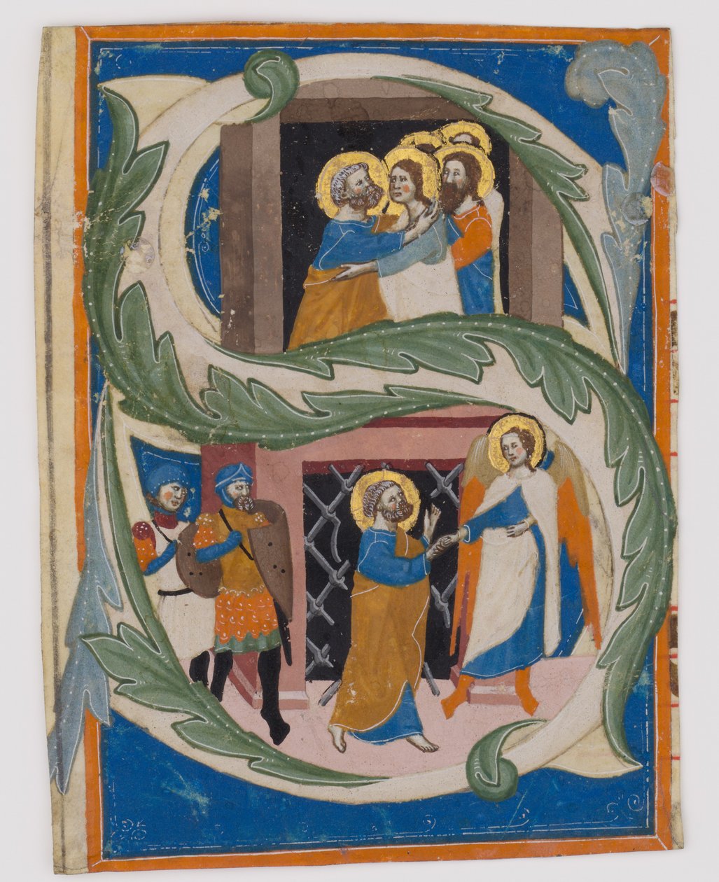 Alkukirjain S ja Saint Peter Vapautunut vankilasta, 1300-luvun ensimmäinen puolisko. tekijältä Unbekannt
