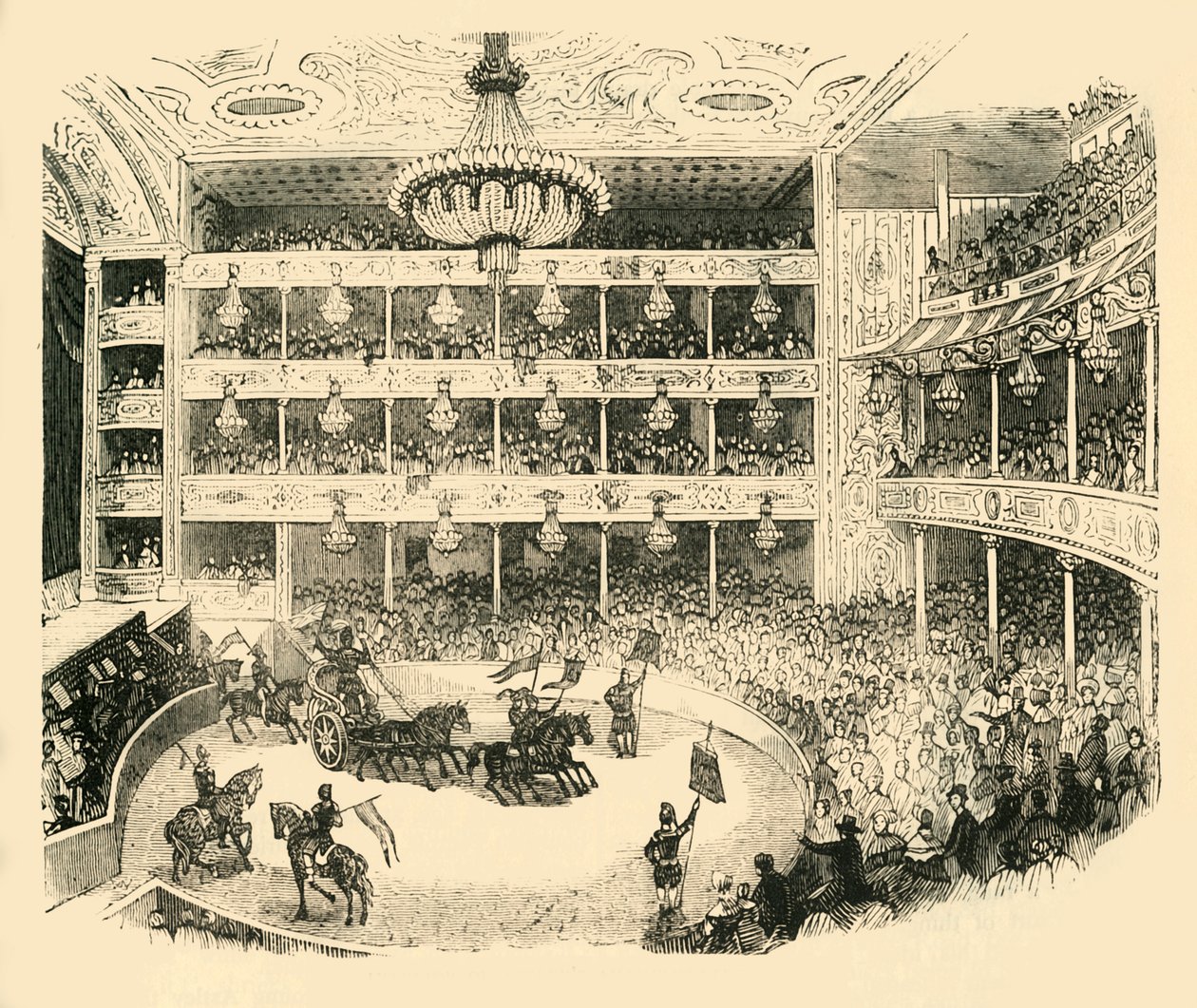 Astleys Amphitheaterin sisätilat 1843, n. 1878. tekijältä Unbekannt