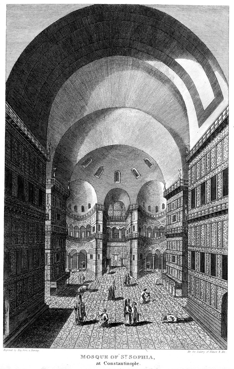 Hagia Sofian sisustus, Konstantinopoli, kaiverrus, 1815 tekijältä Unbekannt