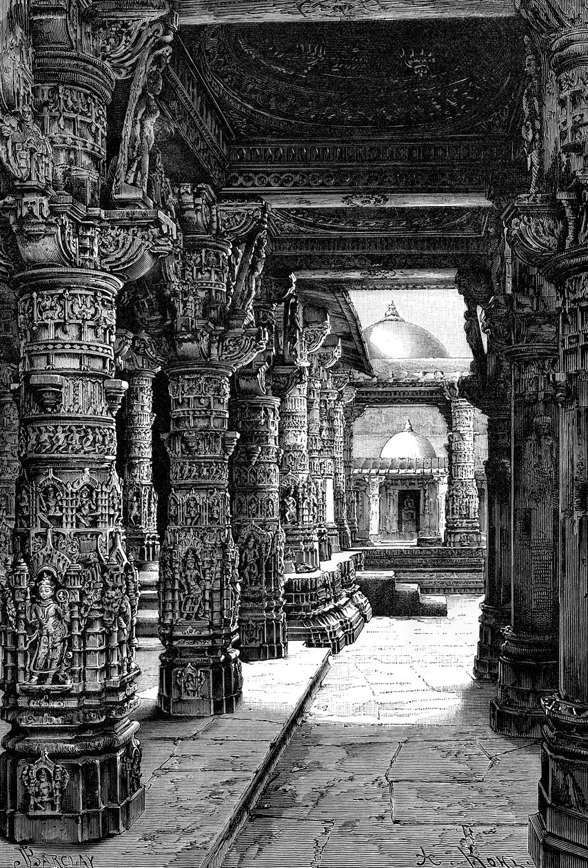 Jaina-temppelin sisustus, Mount Abu, Rajasthan, Intia, 1895 tekijältä Unbekannt