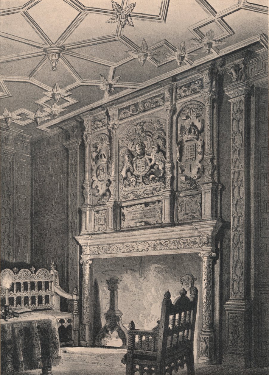 Vanhan talon sisustus Enfieldissä Middlesexissä, joka tunnetaan nimellä "Queen Elizabeths Palace", 1915 tekijältä Unbekannt