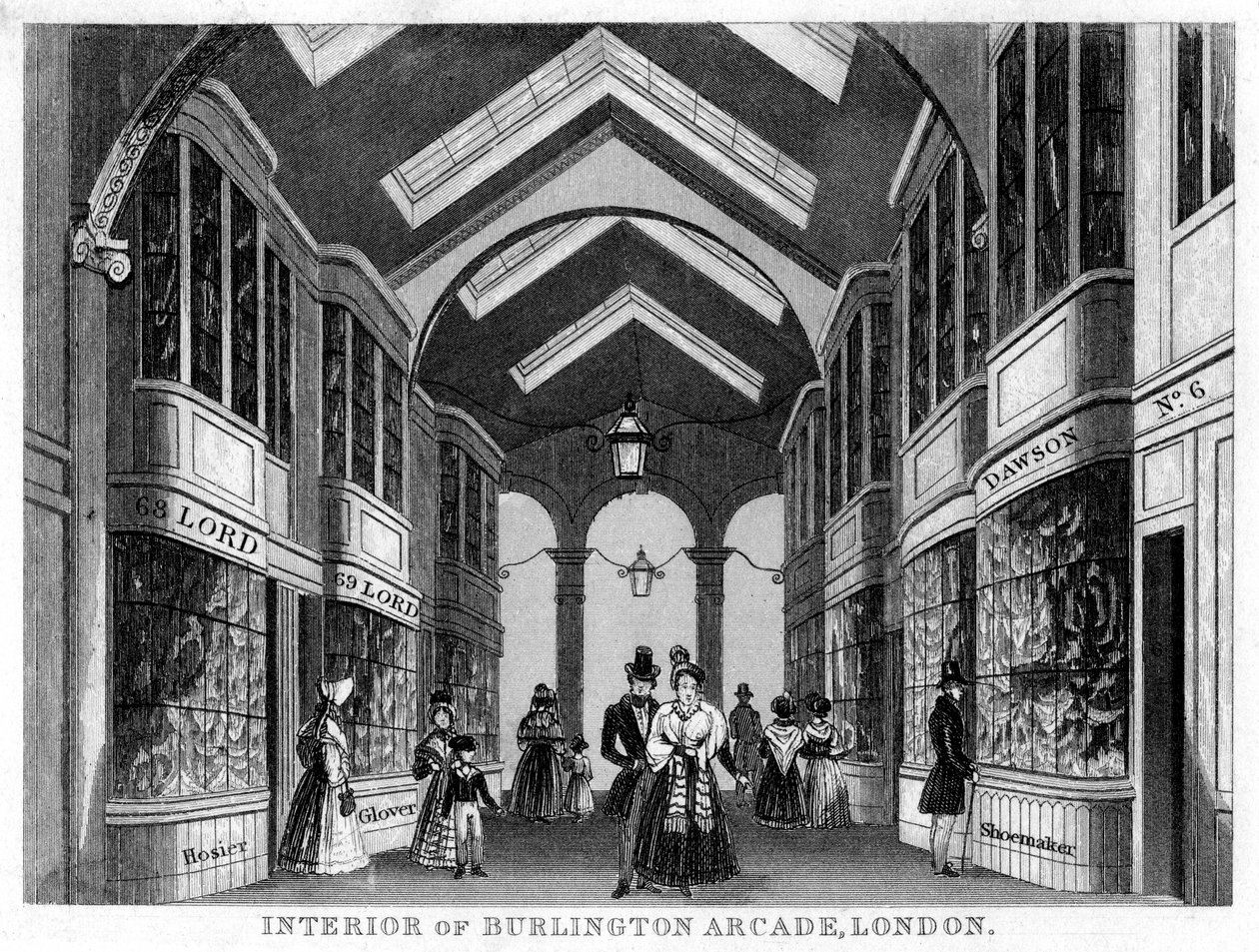 Burlington Arcaden sisustus, Westminster, Lontoo, 1800-luku tekijältä Unbekannt