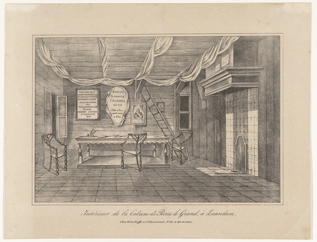 Zaandamin tsaari Pietarin talon sisustus, 1697, 1800-luvun puoliväli tekijältä Unbekannt