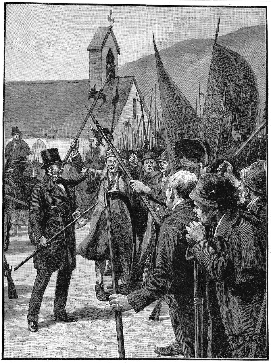 Irlantilaiset nationalistit Mullinahonessa ylistäen William Smith OBrienin johtajakseen, heinäkuu 1848 tekijältä Unbekannt