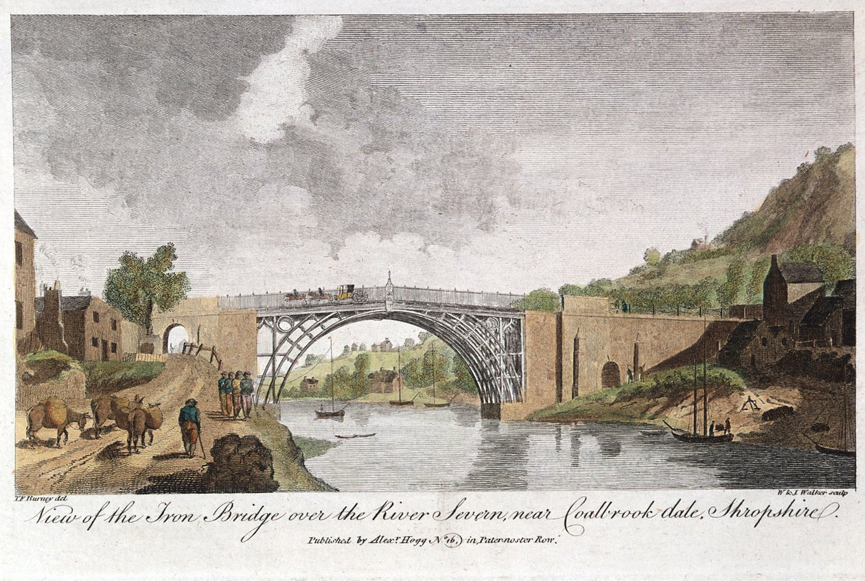 Rautasilta Severnin yli Ironbridgessä, Coalbrookdalessa, Englannissa, rakennettu 1779 tekijältä Unbekannt