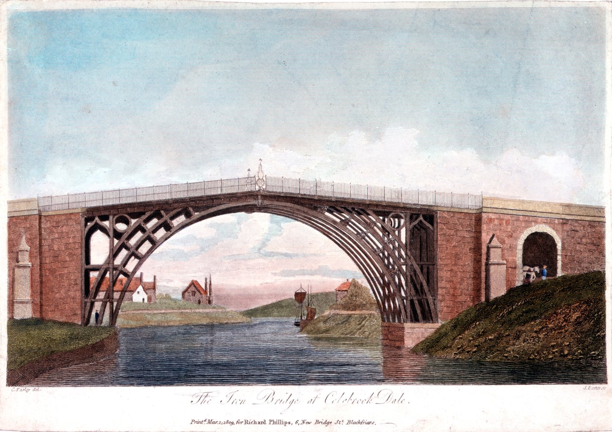 Rautasilta Severnin yli Ironbridgessä, Coalbrookdalessa, Englannissa, rakennettu 1779 1809 tekijältä Unbekannt