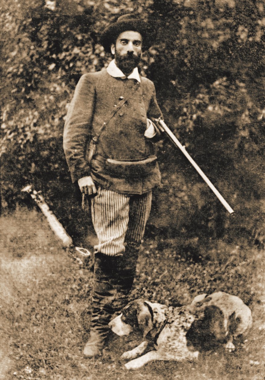 Isaac Ilyich Levitan 1860-1900 koiransa Vestan kanssa, ennen vuotta 1893. tekijältä Unbekannt